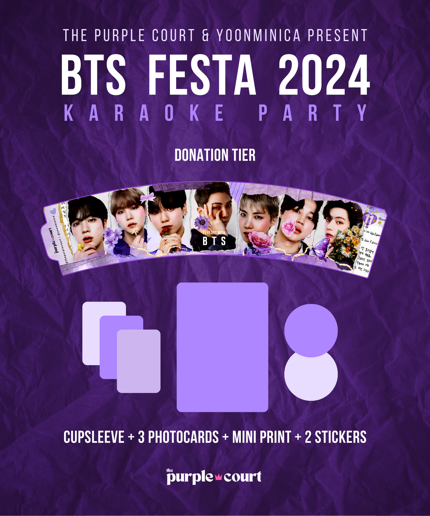 BTS FESTA 2024 - Donation Tier - Cupsleeve, Mini Print, Photocards & Stickers