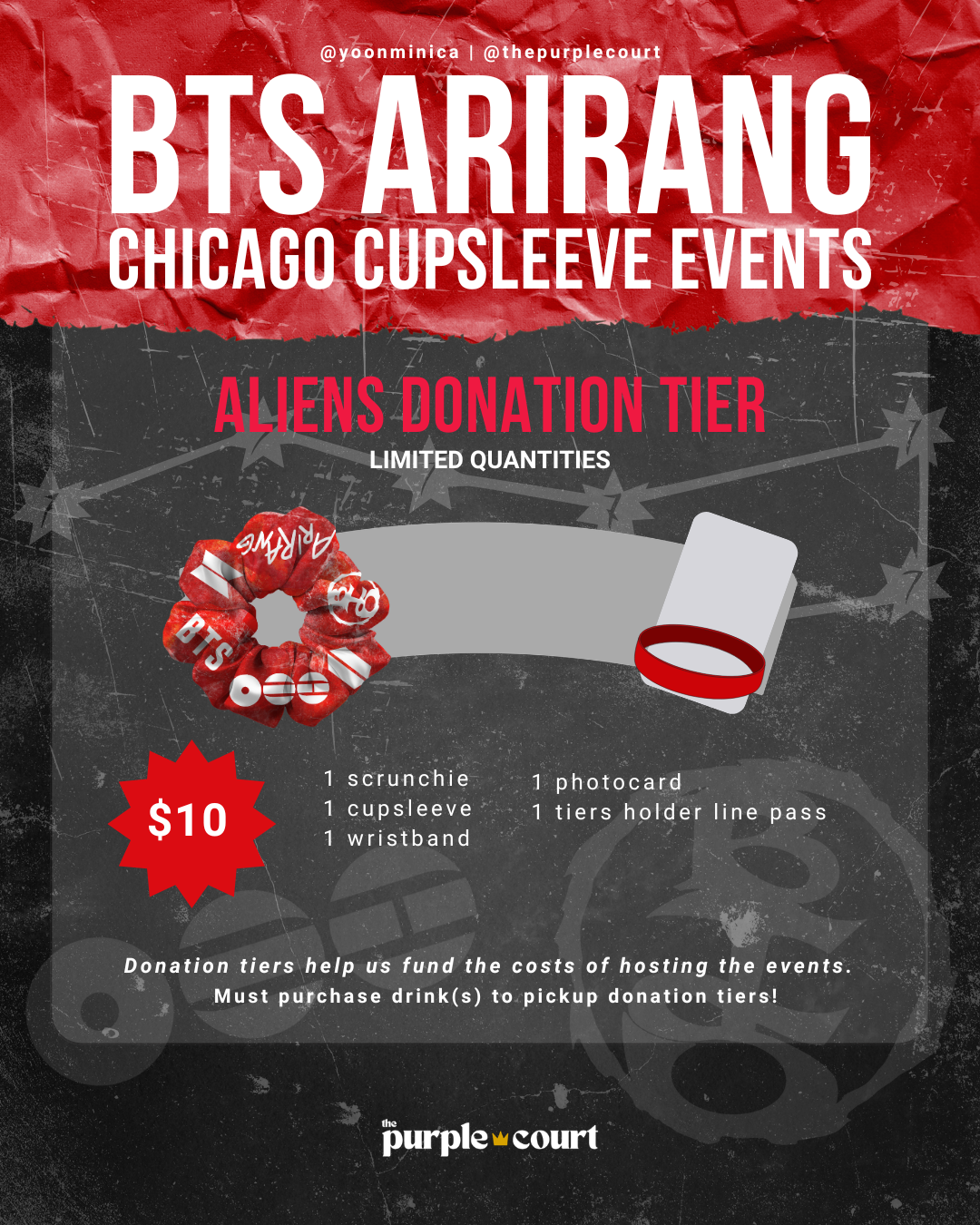 BTS ARIRANG Chicago Cupsleeve Events - ALIENS Donation Tier