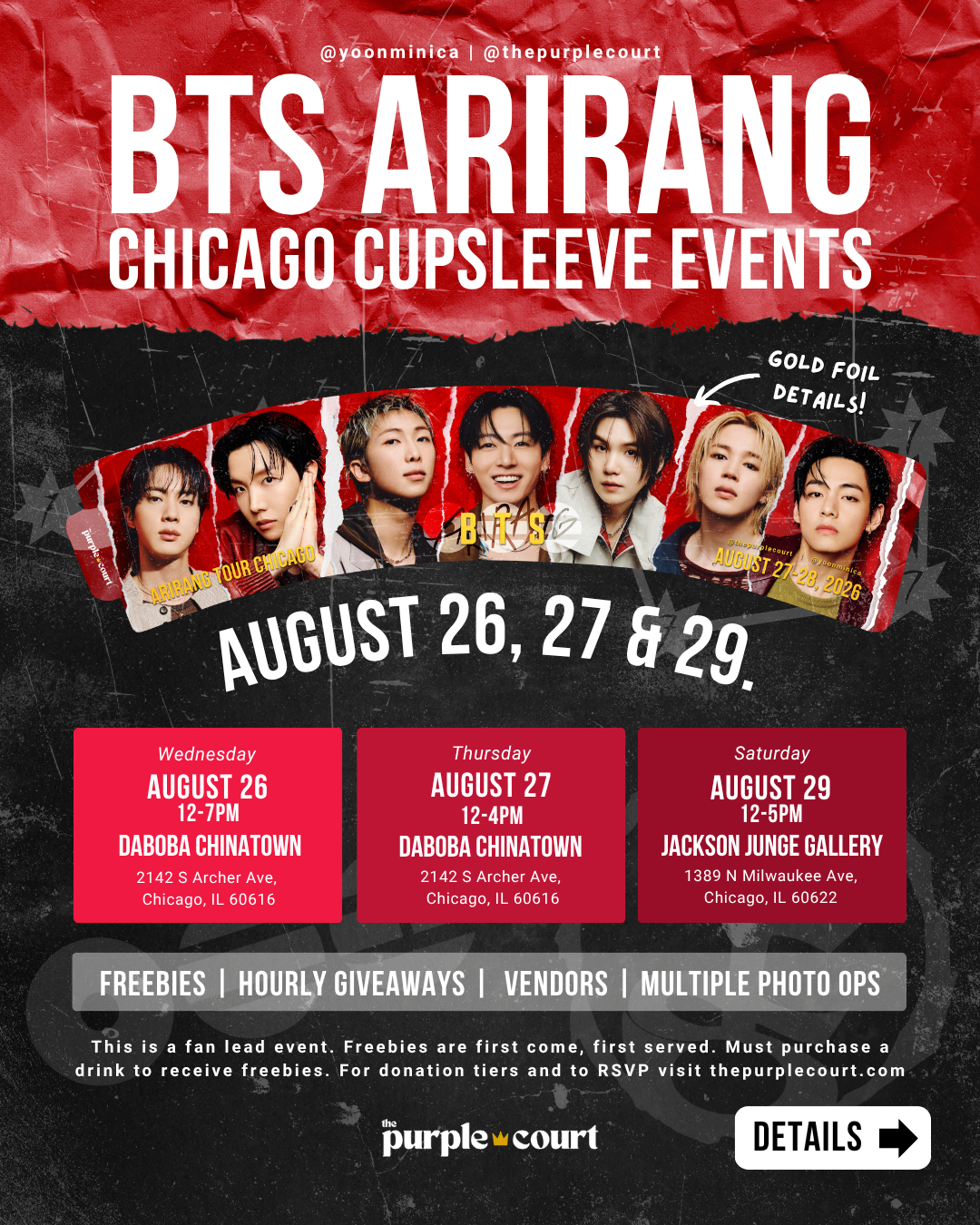 BTS ARIRANG Chicago Cupsleeve Events - HOOLIGAN Donation Tier